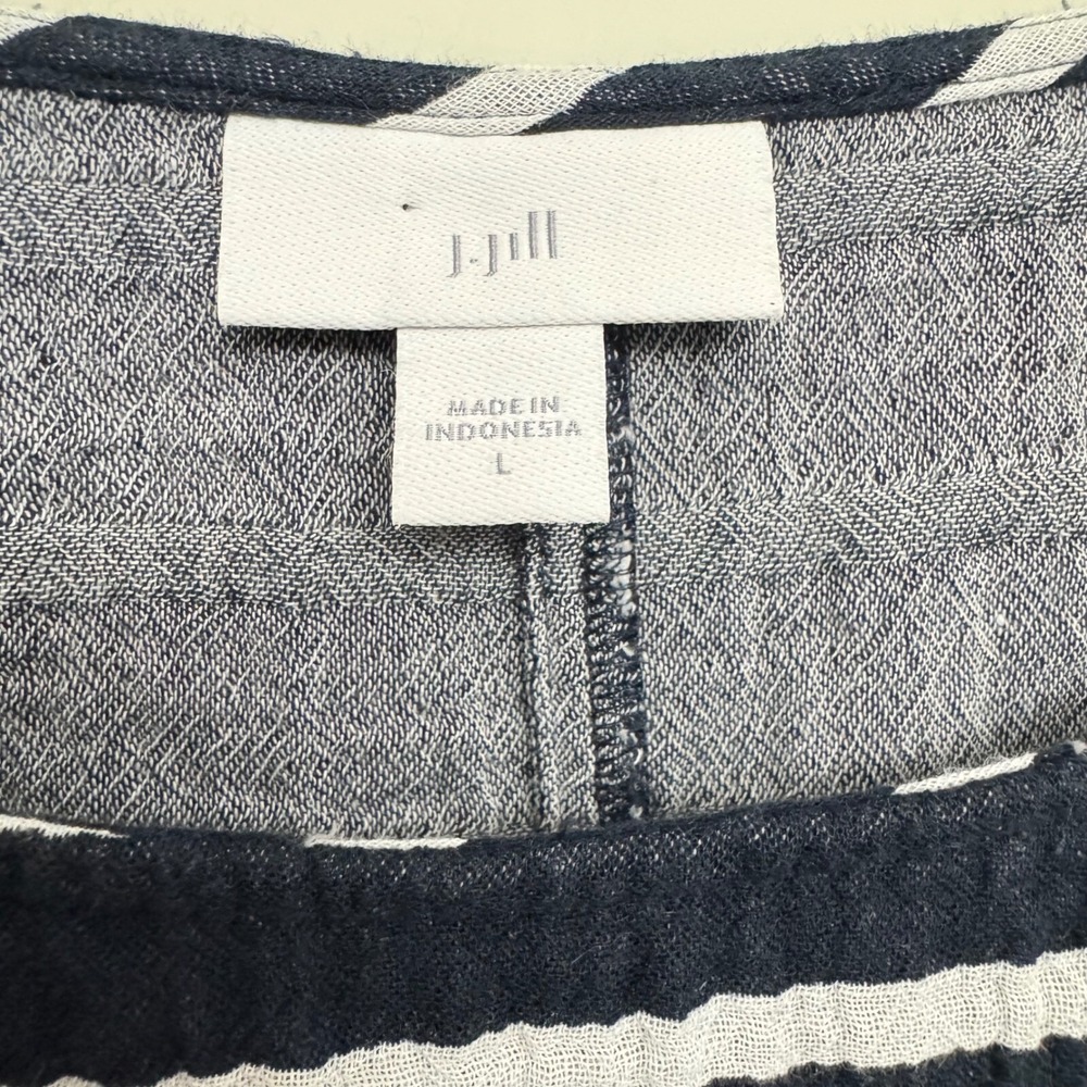 J. Jill Top Large Navy White Striped Short Sleeve 100% Cotton Gauzey Top - Picture 2 of 5